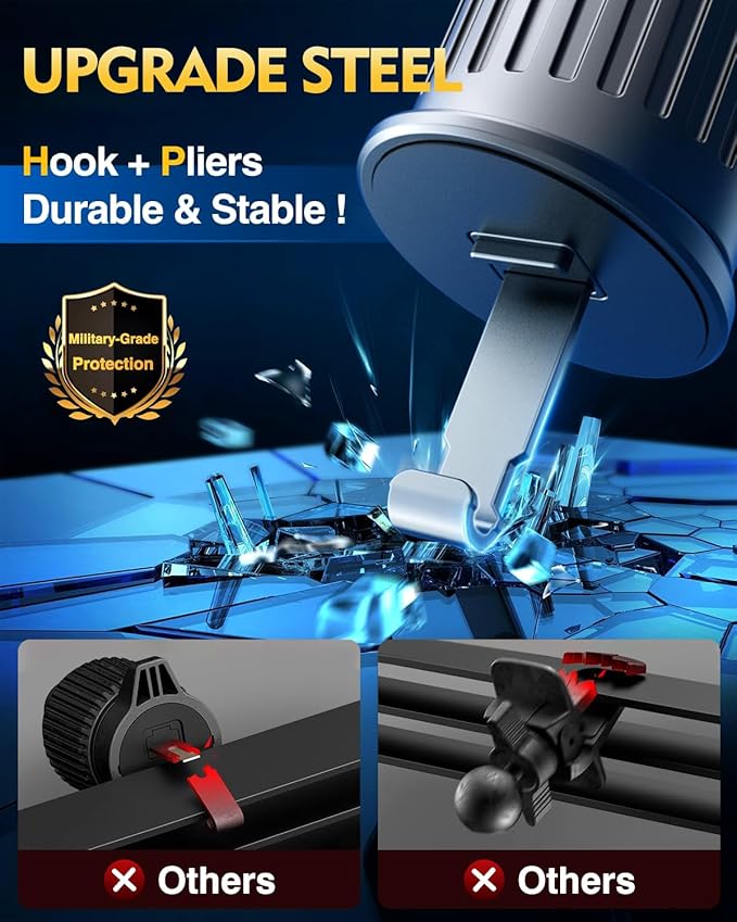 New Upgraded Phone Holders for Your Car Steel-Hook Clip Military-Grade Shockproof, Air Vent Cell Phone Stand Car Mount, Universal Automobile Truck Stand Vent Cradle for iPhone 16 Pro Max 15 14 13 12