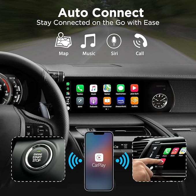 Wireless CarPlay Adapter for Apple iPhone，Wireless Carplay USB Dongle Converter Wired Carplay to Wireless, Support Online Update Plug and Play,Fit for Cars Built-in Wired CarPlay (Carbon)