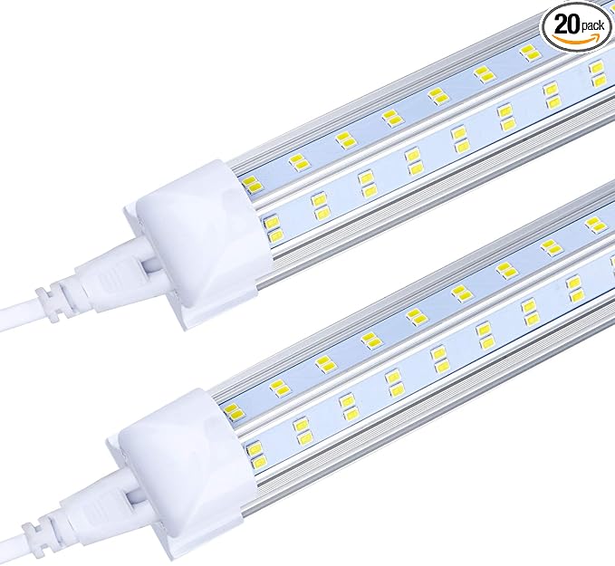 20 Pack 8FT LED Shop Light Fixture, 144W 15500LM 6000K Cool White,High Output Linkable Tube Light, 4 Rows V Shape T8 8 Foot LED Shop Lights for Garage, Warehouse