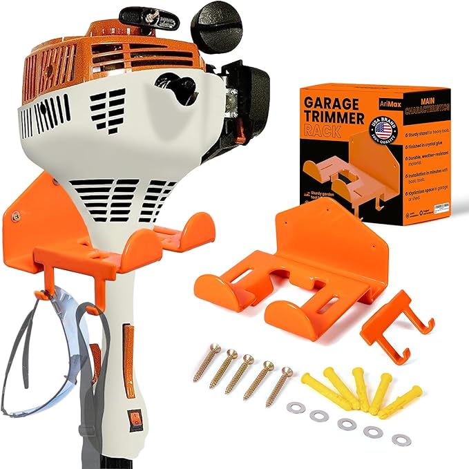 Weed Eater Hanger with Extra Hook for Harness Strap & Accessories, Heavy Duty Trimmer Rack, Wall Mount Garage Storage & Shed Organizer for Grass Trimmer, Hedge Trimmer, Leaf Blower,Multi-Purpose-1Pack