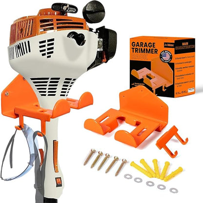 Weed Eater Hanger with Extra Hook for Harness Strap & Accessories, Heavy Duty Trimmer Rack, Wall Mount Garage Storage & Shed Organizer for Grass Trimmer, Hedge Trimmer, Leaf Blower,Multi-Purpose-1Pack