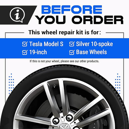 Premium Tesla Wheel Curb Rash Repair Kit for Model S 19-inch Silver Base Rims - DIY Kit with Color-matched Touch Up Paint - Made in USA