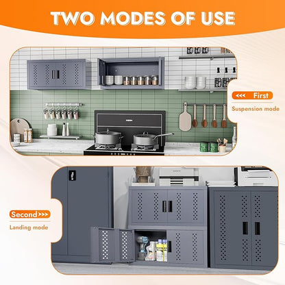 Metal Wall Storage Cabinet Steel Wall Mounted Garage Storage Cabinet with Doors for Basement Utility Room Warehouse Kitchen
