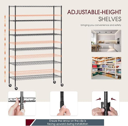 BestOffice 18x48x77 Storage Shelves Commercial Heavy Duty Metal Shelves Garage Organizer Wire Rack Shelving Storage Unit Shelf Adjustable Utility 6000 LBS Capacity,Black