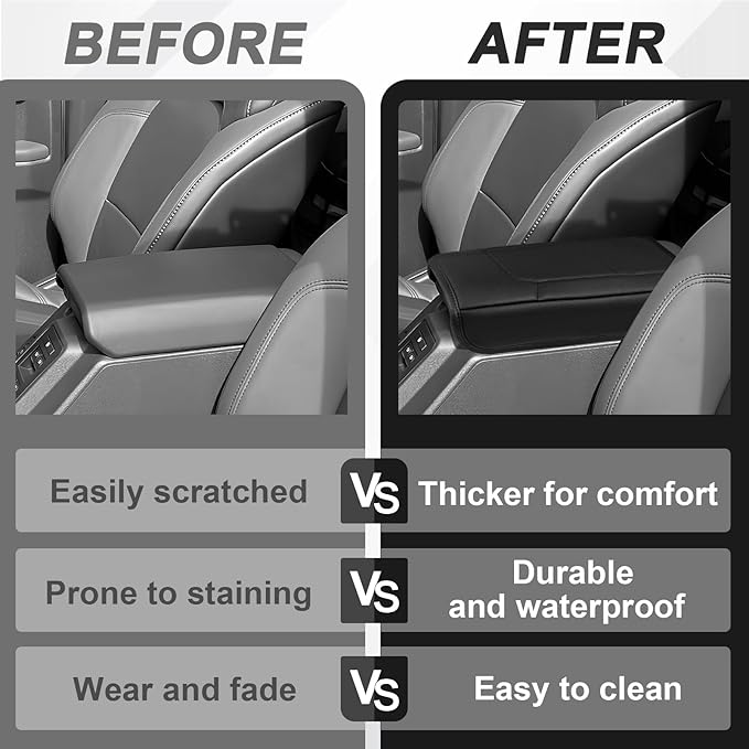 Muslogy Center Console Armrest Cover Compatible with Ford Bronco 2021 2022 2023 2024 2025 Comfort Armrest Pad Arm Rest Cushion Vegan Leather Protector Regular Thick