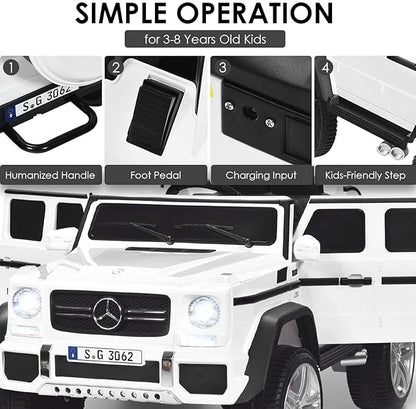Costzon Ride on Car, Licensed Mercedes-Benz Maybach, 12V Battery Powered Vehicle Toy w/ 2 Motors, Remote Control, 3 Speeds, Lights, Horn, Music, Aux, Storage, Truck, Electric Car for Kids (White)