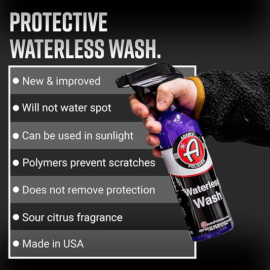 Adam's Polishes Waterless Wash - Car Cleaning Spray for Detailing | Safe Ultra Slick Lubricating Formula for Car, Boat, Motorcycle, RV | No Garden Hose, Wash Soap, or Foam Cannon Needed - Pack of 2