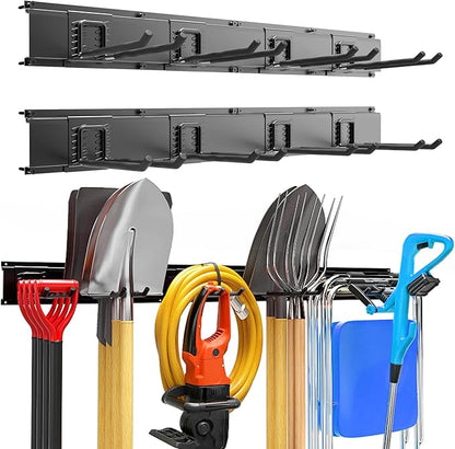 Garage Garden Tool Organizer Wall Mount, Heavy Duty Garage Tool Storage Rack 64 Inches, Max Load 440lb - Shovel, Rake, Folding Chair, Weed Eater Storage