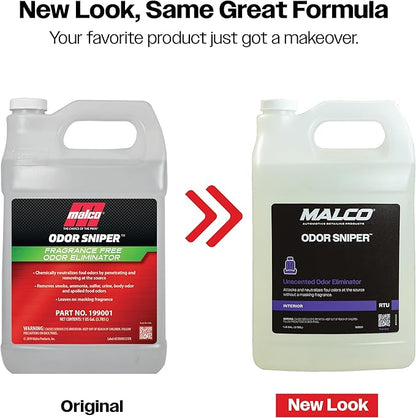 Malco Odor Sniper - Fragrance Free Odor Eliminator for Car Interiors/Penetrates Odors at the Source/Chemically Neutralizes Foul Scents in Your Vehicle / 1 Gallon (199001)