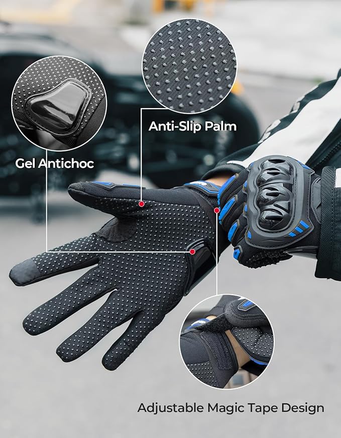 KEMIMOTO Motorcycle Gloves for Men/Women, Touchscreen Dirt Bike Gloves with Shell, Anti-Slip for Motorbike, Riding, Racing, Cycling, Dirt Bike, ATV, UTV, Motocross, BMX, Hiking