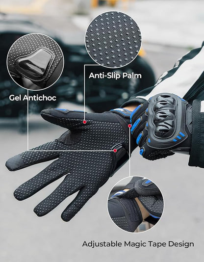 KEMIMOTO Motorcycle Gloves for Men/Women, Touchscreen Dirt Bike Gloves with Shell, Anti-Slip for Motorbike, Riding, Racing, Cycling, Dirt Bike, ATV, UTV, Motocross, BMX, Hiking