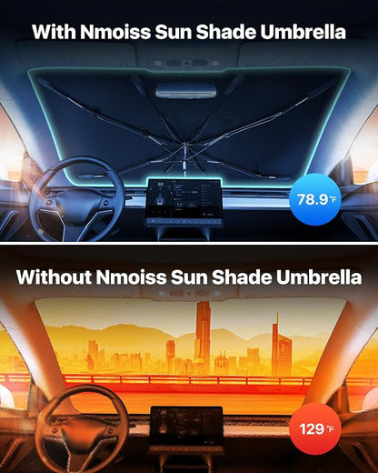 [2025 Upgraded] Nmoiss Windshield Sunshade Umbrella Car - [Vinyl Coating Heat Shield] Protect Car from Sun Rays & Heat Damage Keep Cool and Protect Interior X-Small (52" L x 28" W)