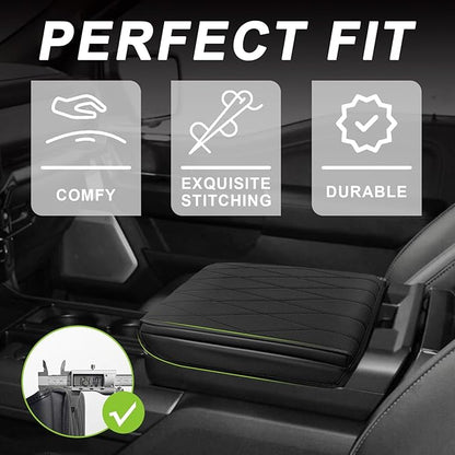 Muslogy Center Console Armrest Cover Compatible with Ford F-150 F150 2021-2025 Comfort Armrest Pad Arm Rest Cushion Vegan Leather Protector 1-Inch Extra Thick(WorkSurface ONLY)