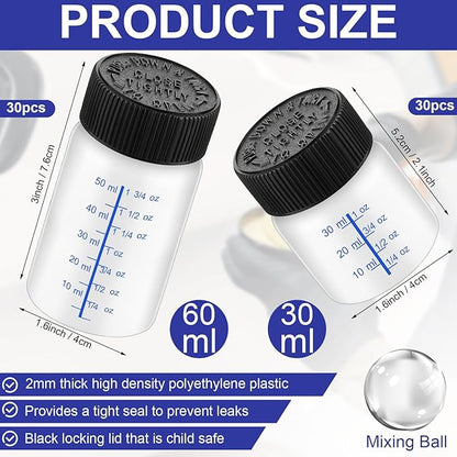 Maxcheck 120 Pcs Touch up Paint Bottles with Applicator Brush and Lids 2 oz and 1 oz Liquid Capacity Plastic Leftover Touch up Paint Container with Mixing Ball for Fixing Wall Stone Chip Car Surface