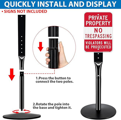 2Pack Heavy Duty Parking Sign Post for Outside, 20lbs Cast Iron Base Sign Post for Outdoor Sign Holder, Yard Sign Stand, Street Sign Post, 49" Height, Black