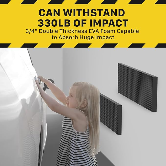 Fosmon Garage Wall Protector for Car Doors (4 Packs), 3/4" Ultra Thick Garage Wall Bumper Guard with EVA Foam (Up to 300LB Impact) and Mesh Self Adhesive Padding for Warehouse Parking Assist- Black