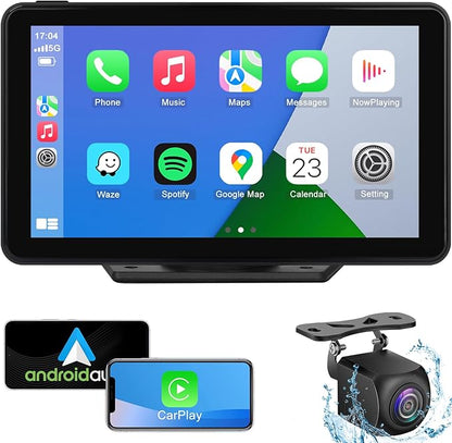 Compatible Wireless Apple CarPlay Android Auto Car Screen, 720P Back Camera 7″ Touch Screen Car Music Video Player Portable GPS Naivgation Bluetooth Mirror Link, Siri, AirPlay, Voice Assistant