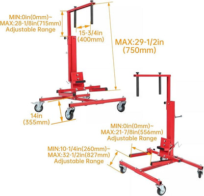 HECASA Adjustable Car Door Installer and Remover Jack Lift Hoist w/Swivel Castors & Straps Hoist Jack Stand Dolly Heavy Duty Auto Body Car Door Floor Jack Stand Steel Red