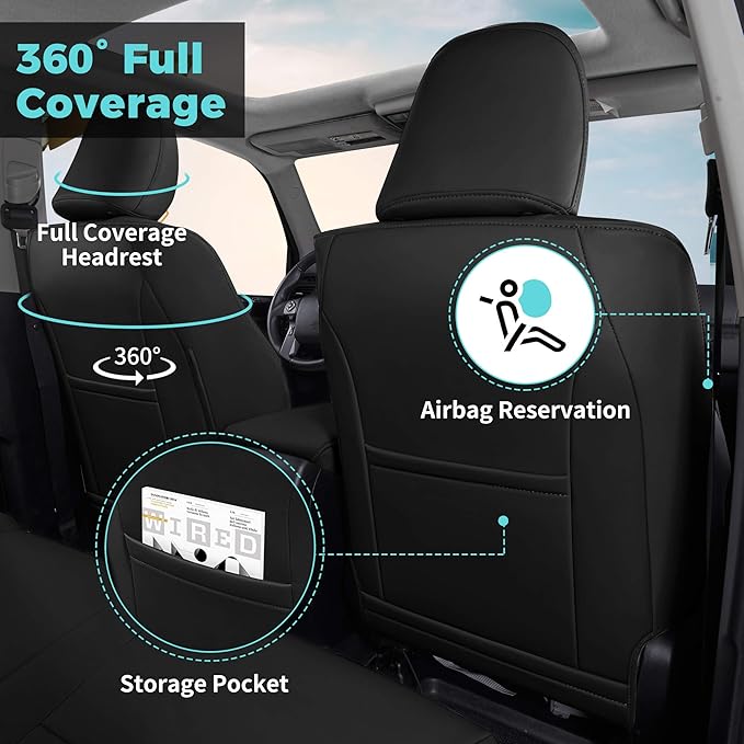 Seat Covers for Toyota 4Runner 2011-2024, Faux Leather Car Seat Cover Full Set, 2-Row-Only for 5 Seats Version-Black
