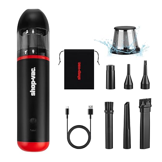 Shop-Vac Car Vacuum Cordless, 14000Pa 2-in-1 Blow/Suction Portable Air Duster, Mini Car Vacuum, Handheld & Lightweight with 6 Nozzles, Type-C Rechargeable for Auto/Home/Office