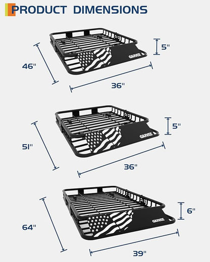 46" x 36" Universal Roof Rack Carrier Basket, 200 Lbs Capacity Car Cargo Rack with Extension Luggage Holder Basket Heavy Duty for SUVs, Trucks, Vehicles