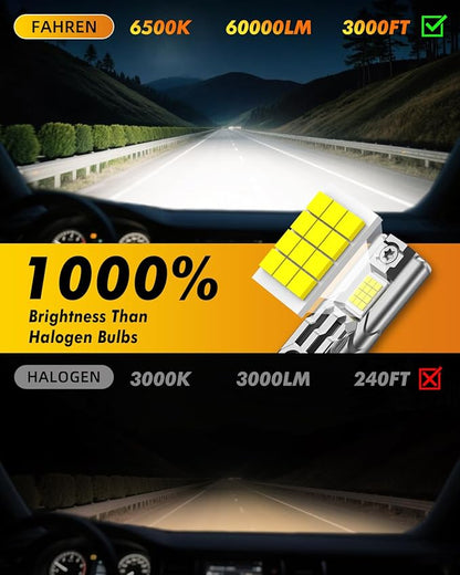 FAHREN 9005/HB3 LED Light Bulbs, 60000LM Super Bright, 6500K Cool White, 10-Year Service Lifespan, 9005/HB3 high beam 5 Min Plug and Play, Real 1:1 Designfor Stock Halogen Replacement, Pack of 2