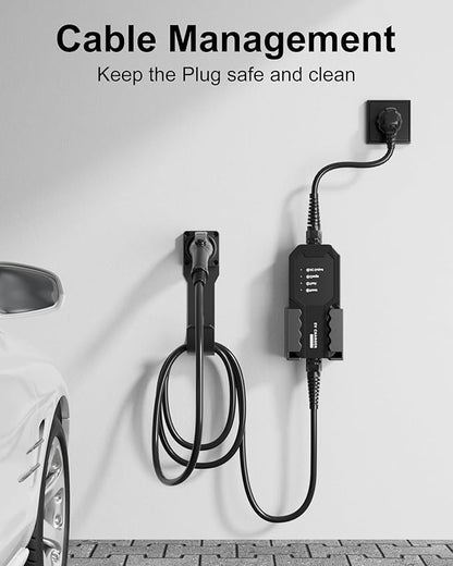 EV Charger Holder Wall Mount Kit, Ev Charging Cable Holder, EV Cable Box Organizer&J-Hook Electric Car Plug Nozzle Holster for SAE J1772 Connector(Indoor/Outdoor Use)