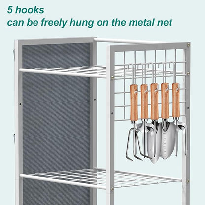 YBING Garden Tool Organizer, Yard Tool Stand with Side Storage Pockets, Yard Tower Rack for Garage Storage, Freestanding Tools Organizers and Storage for Shed, Gray