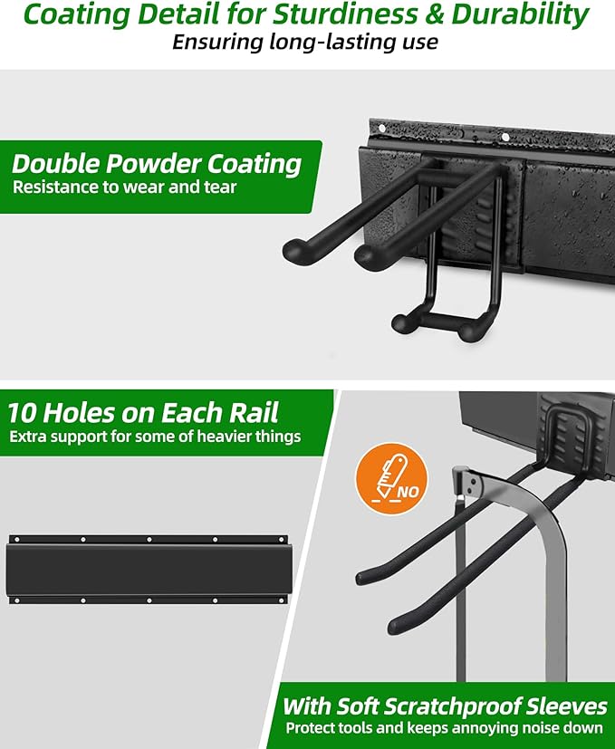 64 inches Garage Tool Organizer Wall Mount, Heavy Duty Garden Tool Organizer Rack, Hanging Storage Organization Racks Holder with 10 Hooks, for Lawn Tools, Shovel, Shed