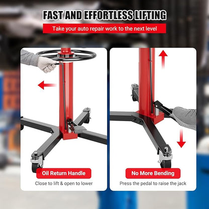 Transmission Jack, 1322lbs Hydraulic Telescoping Transmission Jack, 34.3"-68.5" High Lift, 2-Stage Transmission Jack Stand 3/5 Ton Capacity with Foot Pedal, 360° Swivel Wheel