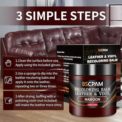 Maroon Leather Recoloring Balm,Leather Couch Scratch/Stain Remover,Leather Repair kit for Vinyl Furniture and Car Interior,Leather Dye Paint for Scratched and Faded Leather Couches