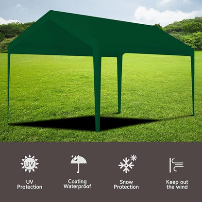 Rutile 12 x 20 FT Carport Replacement Cover, Heavy Duty Car Tarp Canopy Tent Garage Top Shelter Cover with Fabric Leg Pole Skirts and Ball Bungees Green (Only Top Cover, Frame is not Included)