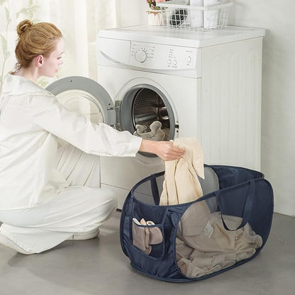 Sturdy Mesh Laundry Hamper Basket Bag,Pop up Basket with Side Pocket for Laundry Room, Bathroom, Kids Room, College Dorm or Travel (Pop Horizontal, Pink)