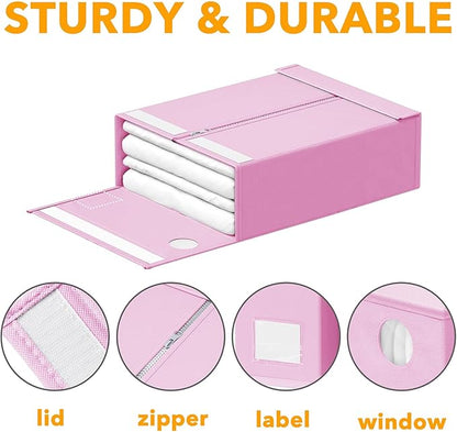 SpaceAid 6 Pack Bed Sheet Organizers and Storage, Foldable Sheet Organizer with Window for Linen Closet, Set Folder Keeper for Queen & King Size Bedding Storage (Pink)