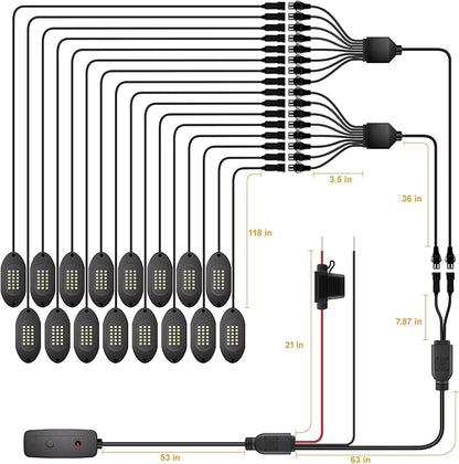 Honalia Pure White Rock Lights for Trucks 16 Pods, 6000K White LED Rock Lights Kits with Switch