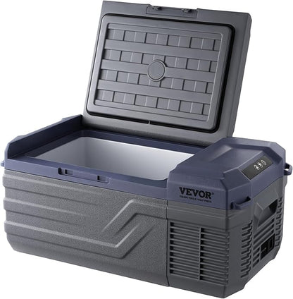 VEVOR 12 Volt Car Refrigerator Fridge, 15 L Single Zone Portable Freezer, -4℉-68℉ Adjustable Range, 12/24V DC and 100-240V AC Compressor Cooler for Outdoor, Camping, RV, Grey