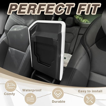 Muslogy Compatible with 2026+ Model Y Juniper Refresh Accessories Armrest Cover Protection TPE (White) & Silicone Mat OEM Style 2PCS Set Non-Slip Waterproof