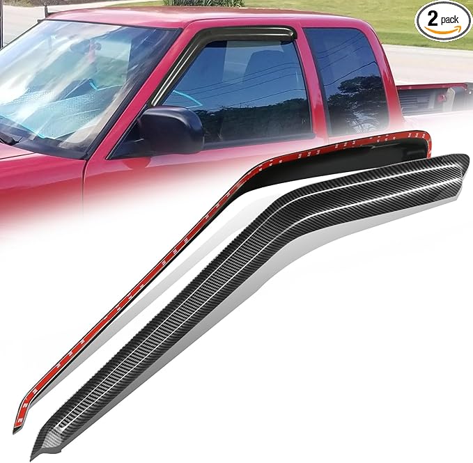 Auto Dynasty 2Pcs Carbon Fiber Pattern Window Visors Compatible with 1994-2003 Chevy S10 Blazer GMC Sonoma Jimmy, Tape-On Front Window Deflectors Rain Guards Sun Wind Air Side Vent Shade, Glossy Black