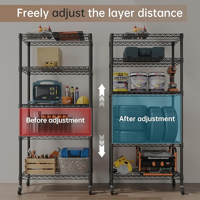 SINGAYE 5 Garage Heavy Duty Shelving Unit Kitchen Pantry Close Home Organizers and Storage Bathroom Shelf Laundry Room Organization Industrial Book Metal Wire Adjustable Shelves