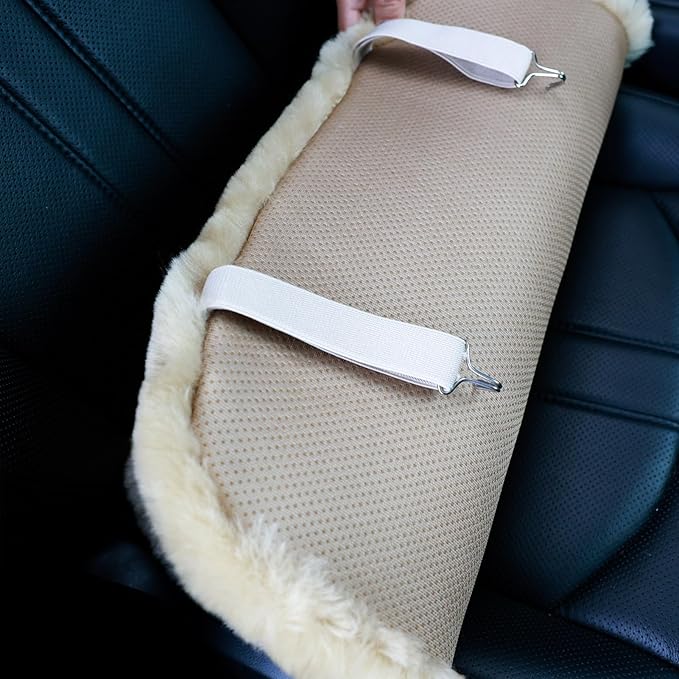 Fluffy Genuine Sheepskin Car Seat Cover for Auto Fuzzy Interior Accessories Cushion with Soft Wool Natural Fur Non-Slip (Pearl, Front20*20Inch)