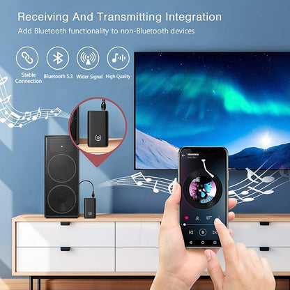 LOFICOPER Bluetooth Transmitter Receiver for Car, 2 in 1 Aux Bluetooth 5.3 Adapter, Wireless Music Receiver for Car Stereo System, Headphones, Speakers, Hands Free Call