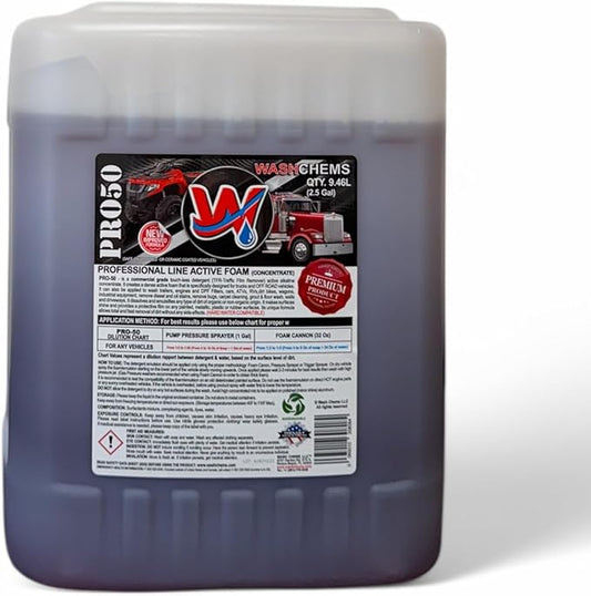 Wash Chems Pro50 Touchless Car Wash Detergent Soap Concentrate w/Easy Pour Faucet - No Brushing, Commercial Grade Professional Auto Foam Cleaner Also Great for Trucks, RVs, Tractors (2.5 Gallons)