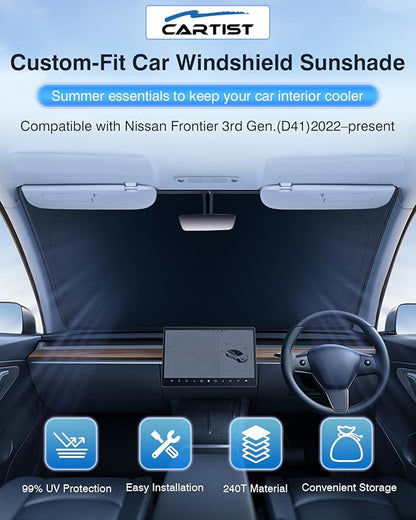 Cartist 5-Layer Windshield Sun Shade Custom Fit for Nissan Frontier 2022-2025 2026 Accessories Foldable Car Front Window Sunshade Sun Visor