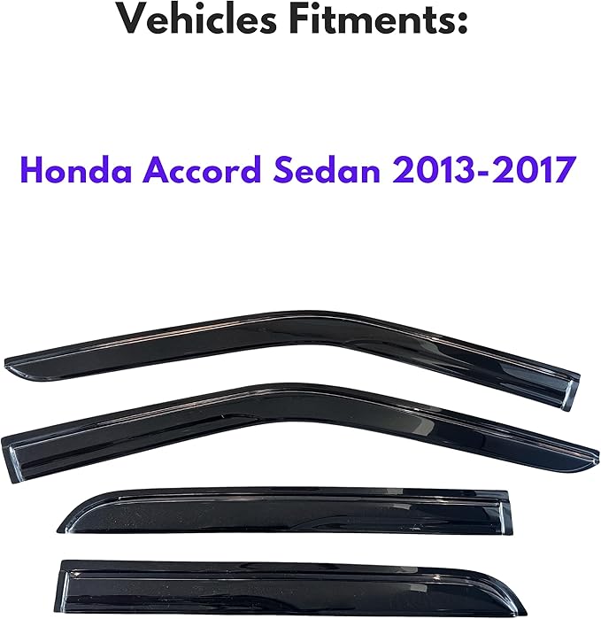 KPY Window Visor Compatible with Honda Accord Sedan 2013-2017, 4PC Rain Guard Side Window Vent Deflectors Tape-On Mugen Style, 2013 2014 2015 2016 2017