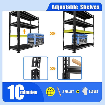 48" W Garage Shelving Heavy Duty, 1800LBS Loads Adjustable Garage Storage Shelves, 4-Tier Metal Shelving Units and Storage Racks, Industrial Utility Shelf,48" Wx16 Dx72 H, Black