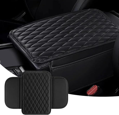 Car Center Console Cover, Upgraded Leather Arm Rest Cover for Car SUV, Car Middle Armrest Console Cover with 2 Storage Bags Scratch Resistant Waterproof Universal Car Accessories (Black)