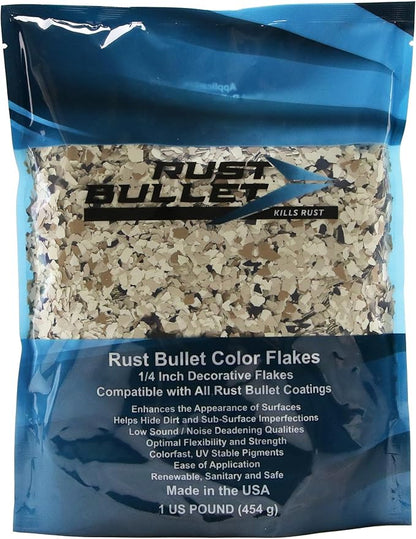 RUST BULLET Decorative Color Flakes - Desert Sand - Customize Concrete Floors with 1 LB of Durable, UV-Resistant Vinyl Chips for Stunning, Long-Lasting Designs