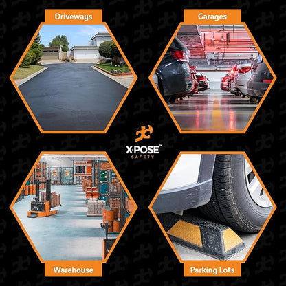 Xpose Safety 48" Heavy Duty Rubber Parking Stopper – 1 Pack Wheel Blocks for Garage, Driveway, or Ramp – Car Bumper Stop with Yellow Reflective Strips – Removable Floor Mount