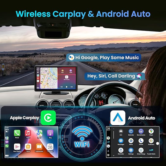 BIGASUO Apple Carplay & Android Auto Screen for Car 4K Dash Cam, 9" HD Touchscreen with 1080P Backup Camera, GPS Navigation/Mirror Link/Voice Control/Bluetooth Fits All Cars