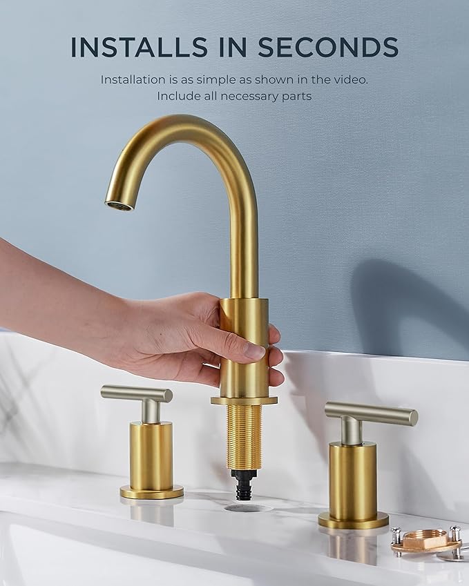 FORIOUS Brushed Nickel and Gold Bathroom Faucet 3 Hole, Lead-Free 8 in Widespread Bathroom Vanity Faucet Brushed Gold and Silver with Metal Pop-up Drain, cUPC Supply Hoses, and 1.2 GPM Spare Aerator